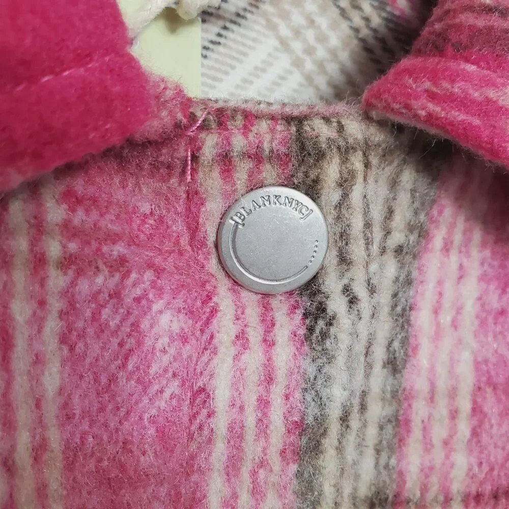 BLANKNYC Shacket Women Size XL Pink Brown Plaid Flannel Snap Buttons New - Picture 6 of 13
